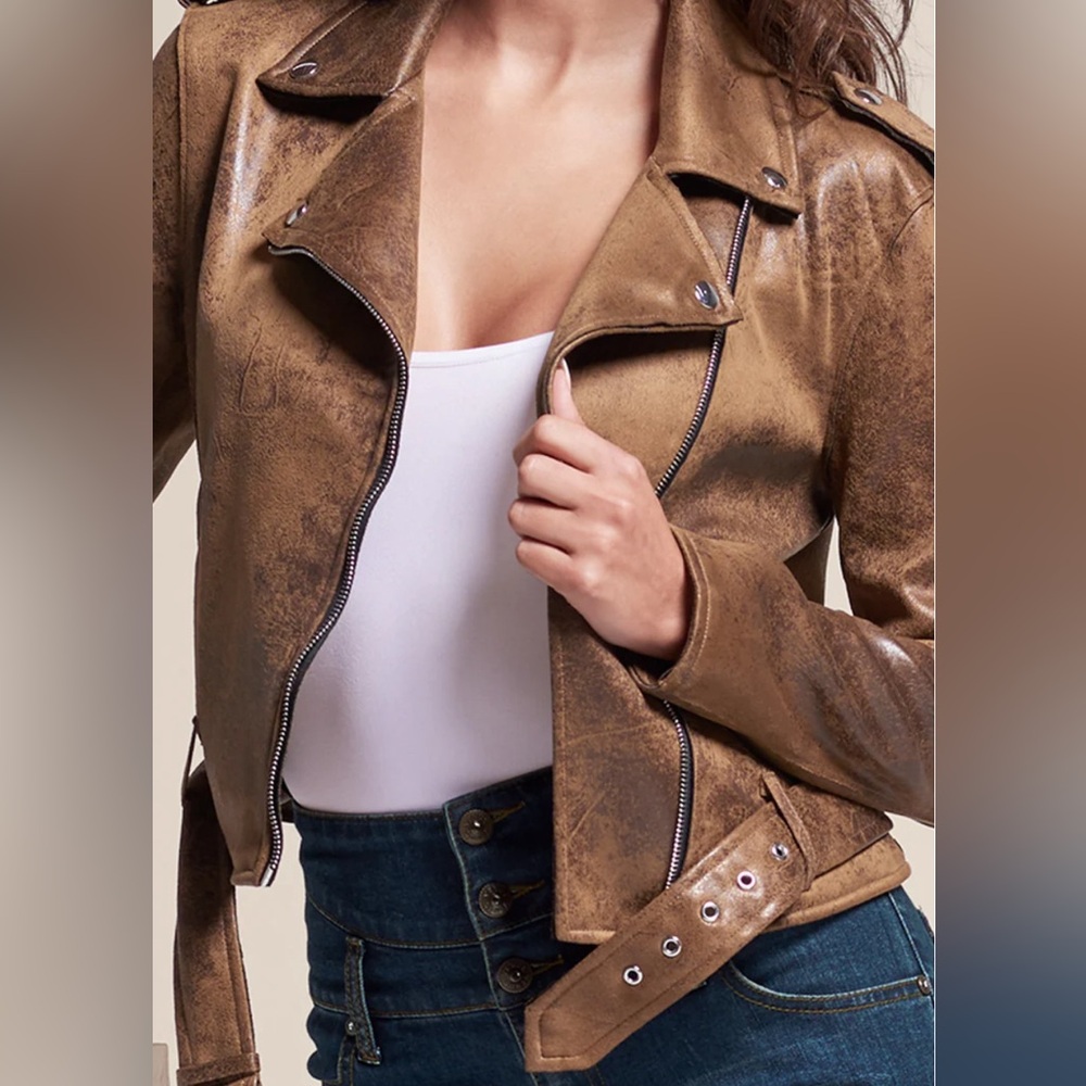 Venus distressed moto jacket faux suede 1X